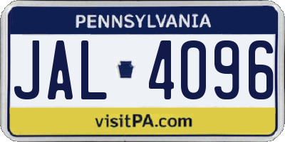 PA license plate JAL4096