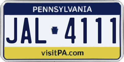PA license plate JAL4111