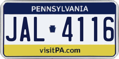 PA license plate JAL4116