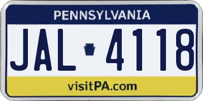 PA license plate JAL4118