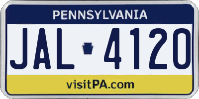 PA license plate JAL4120