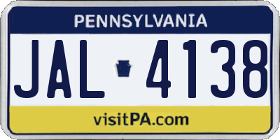 PA license plate JAL4138