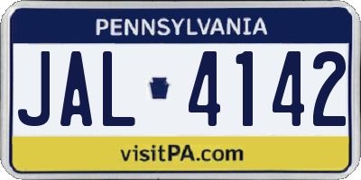 PA license plate JAL4142