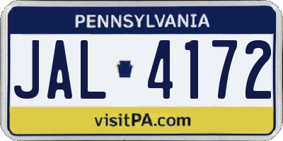 PA license plate JAL4172
