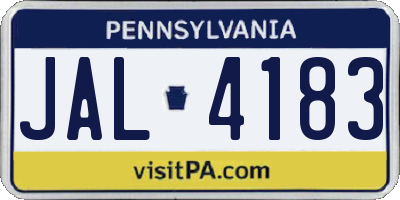 PA license plate JAL4183