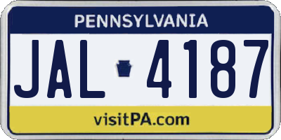 PA license plate JAL4187