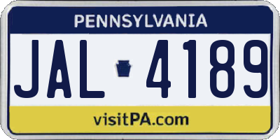 PA license plate JAL4189