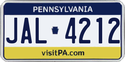 PA license plate JAL4212