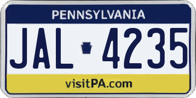 PA license plate JAL4235