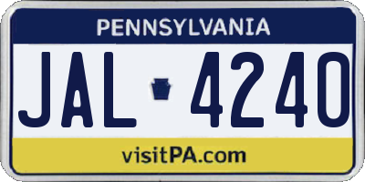 PA license plate JAL4240