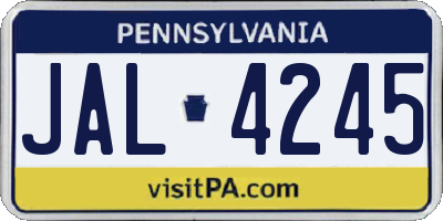 PA license plate JAL4245