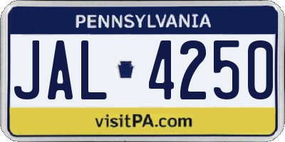 PA license plate JAL4250