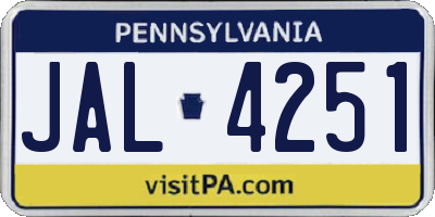 PA license plate JAL4251