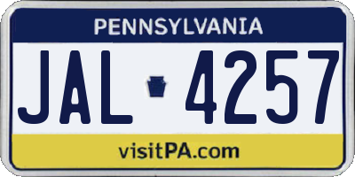 PA license plate JAL4257