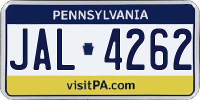 PA license plate JAL4262