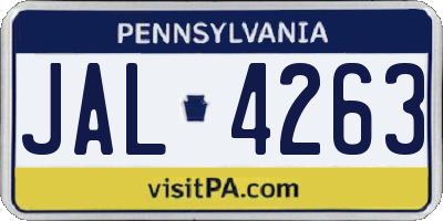 PA license plate JAL4263