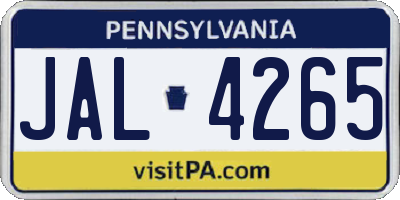 PA license plate JAL4265