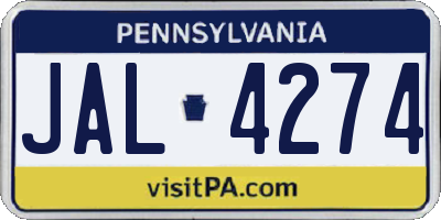 PA license plate JAL4274