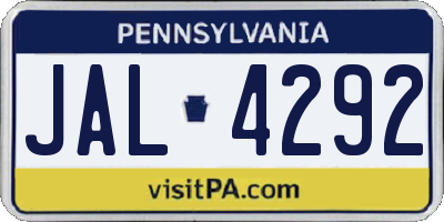 PA license plate JAL4292