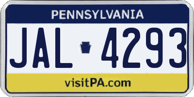 PA license plate JAL4293