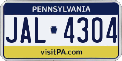 PA license plate JAL4304