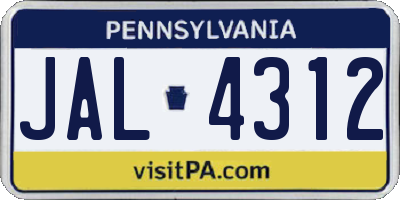 PA license plate JAL4312