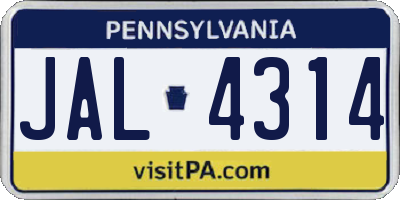 PA license plate JAL4314