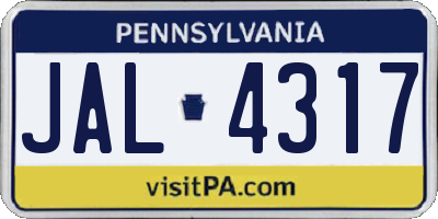 PA license plate JAL4317