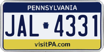 PA license plate JAL4331