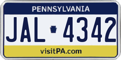 PA license plate JAL4342
