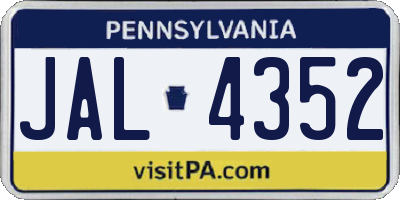PA license plate JAL4352