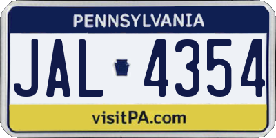 PA license plate JAL4354