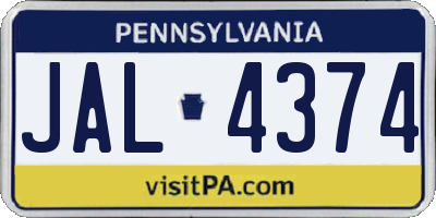 PA license plate JAL4374