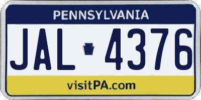 PA license plate JAL4376