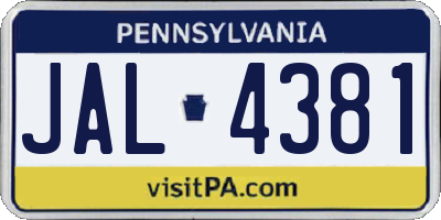 PA license plate JAL4381
