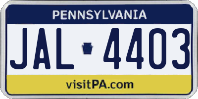 PA license plate JAL4403