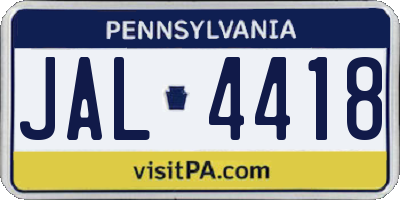 PA license plate JAL4418