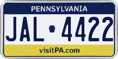 PA license plate JAL4422