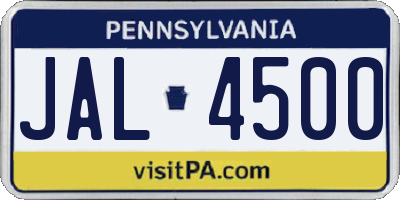 PA license plate JAL4500