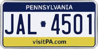 PA license plate JAL4501