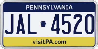 PA license plate JAL4520