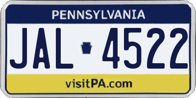 PA license plate JAL4522