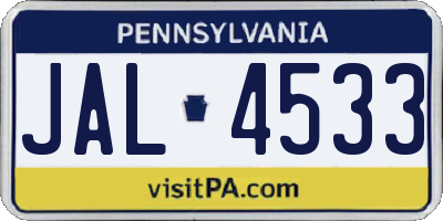 PA license plate JAL4533