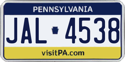 PA license plate JAL4538