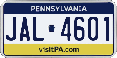 PA license plate JAL4601
