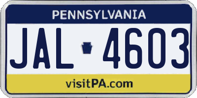 PA license plate JAL4603