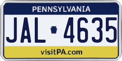 PA license plate JAL4635