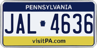 PA license plate JAL4636