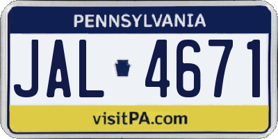 PA license plate JAL4671