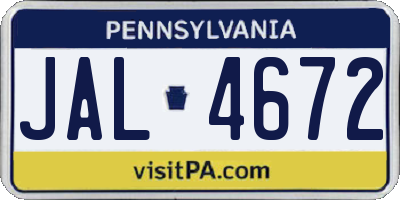 PA license plate JAL4672